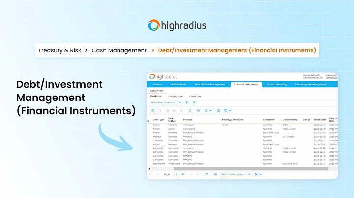 Real-Time Debt & Investment Tracking | HighRadius Cash Management Software