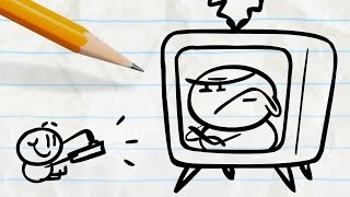 Pencilmate Trapped in the Television! in 'TV Trauma' Pencilmation Cartoons