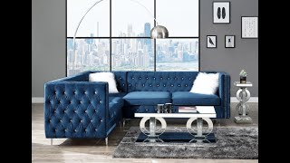 Verity Blue Velvet Crystal Tufted Sectional