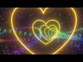 Flying Through Curved Retro Neon Glowing Love Heart Tunnel In Space 4K VJ Loop Moving Background