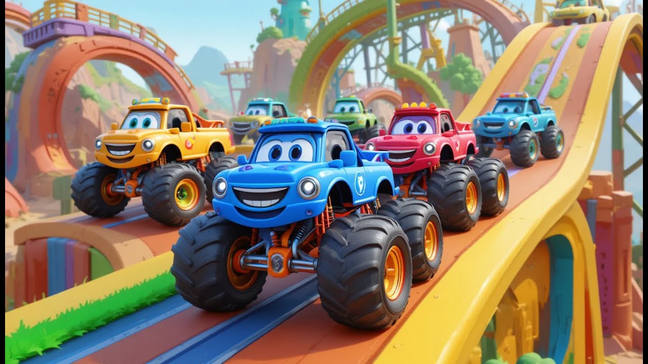 Happy Monster Trucks Driving Through Obstacles | FS22 Kids Vehicle Game