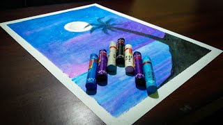 Oil Pastel Moonlight Scenery
