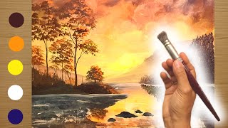 Painting a Relaxing Landscape with few colors/ How to paint/ Acrylic Painting for beginners