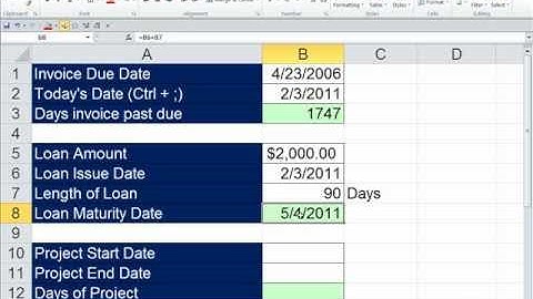 Office 2010 Class #30: Excel Date Formulas: Days Invoice Past Due, Loan Maturity Date, Project Days