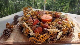 Осенний комплект. Autumn candle holder and wreath on the door