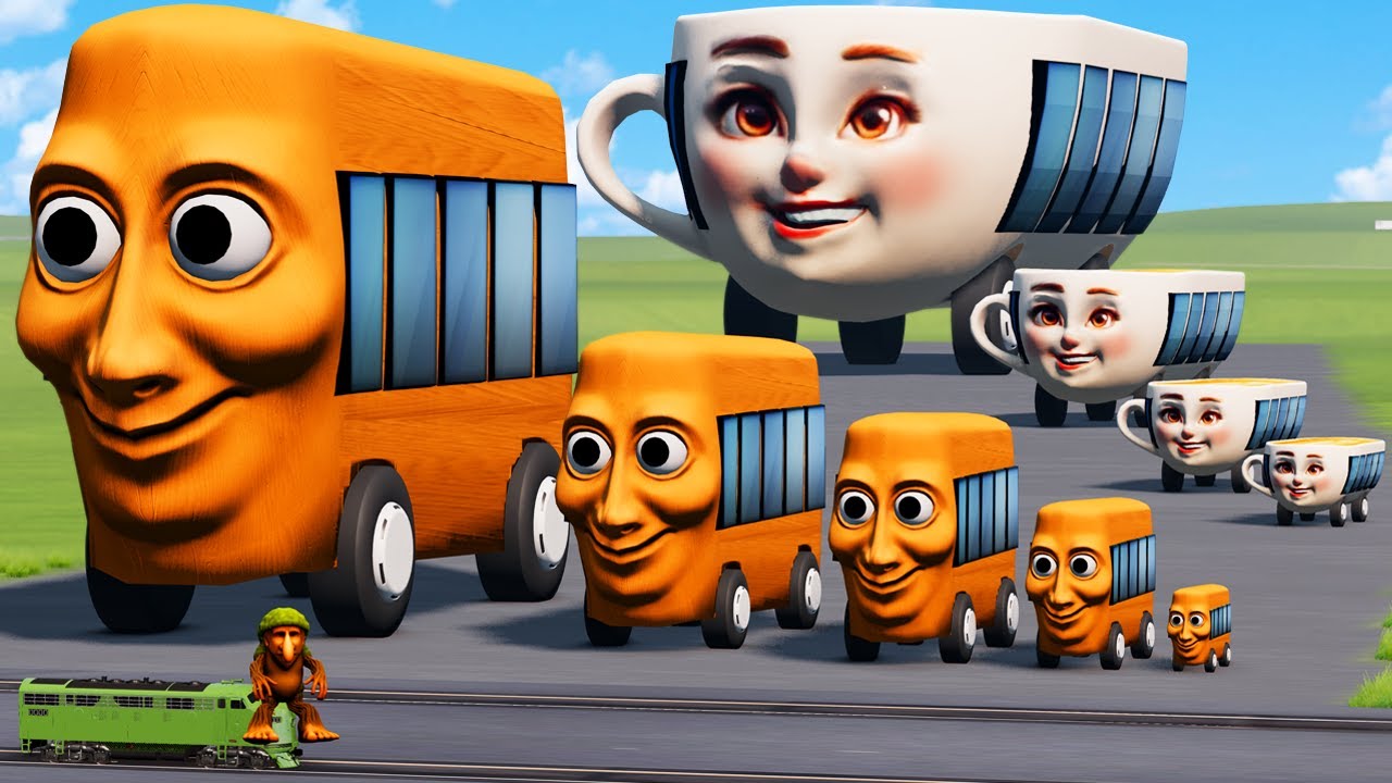 Big & Small Tung Tung Sahur Bus vs Ballerina Cappuccina Bus vs Brr Brr Patapim Trains | BeamNG.Drive