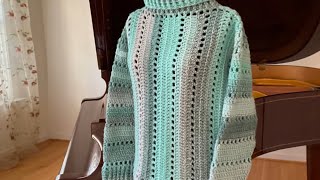 Crochet LENGTHWISE Sweater, Puzzle Yarn, DOMINOES