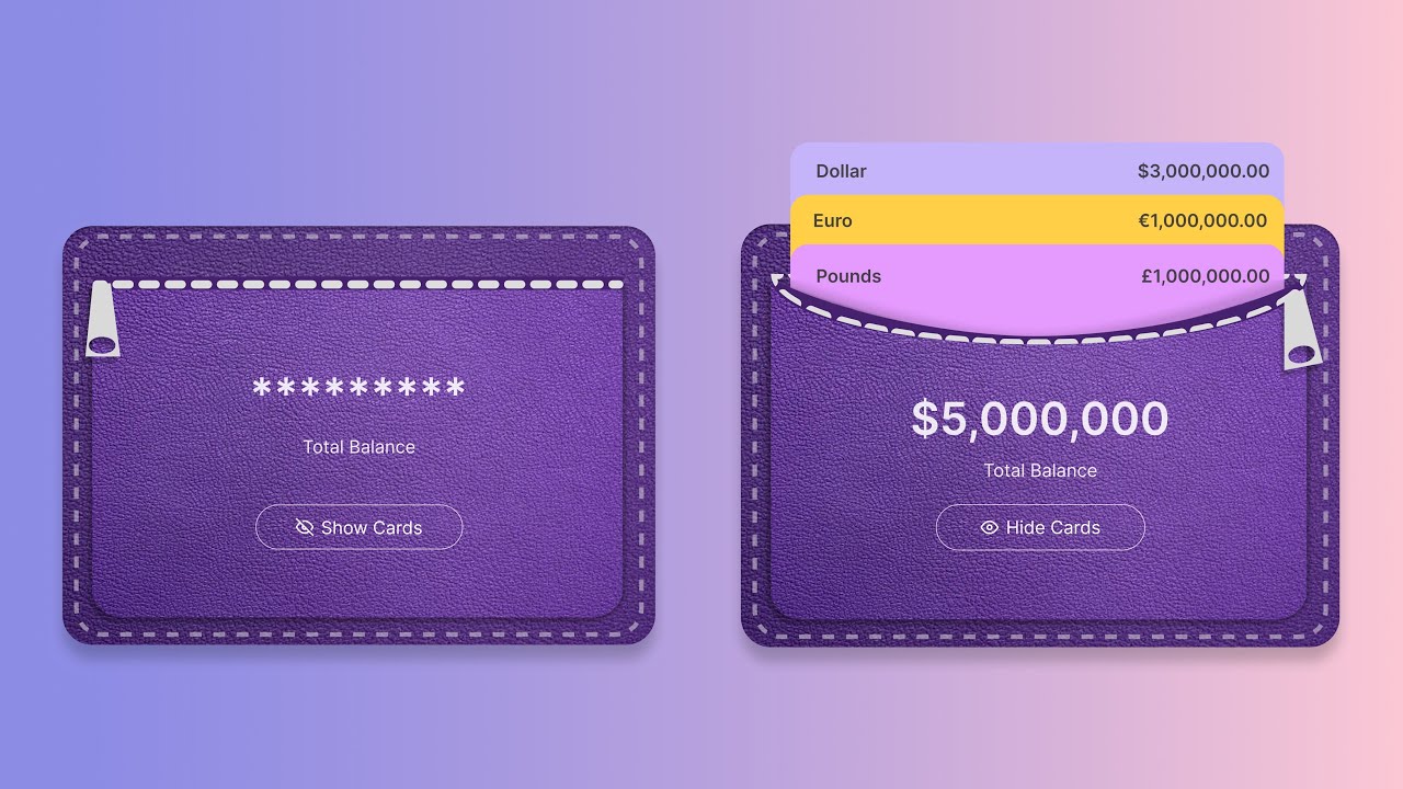 Wallet UI Design & Animation in Figma | Smart Animate Tutorial (Timelapse)