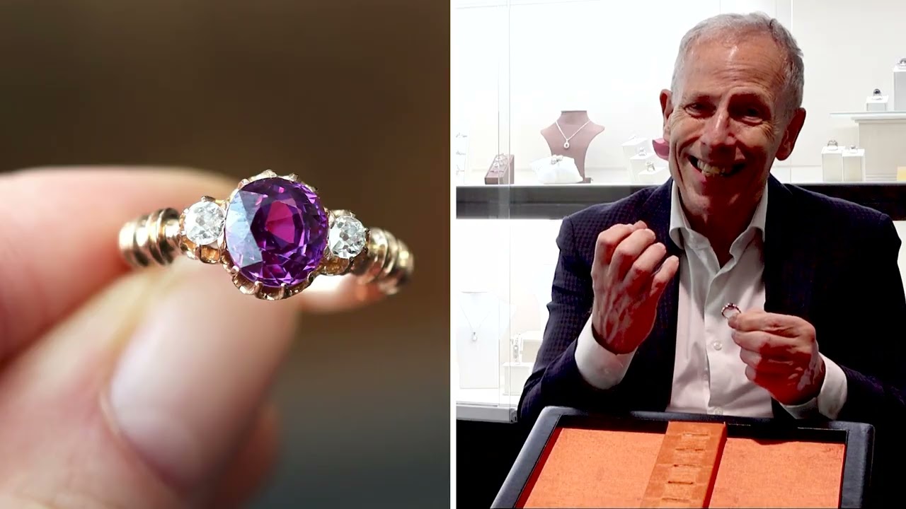 1.50 ct Ceylon Purple Sapphire and 0.12 ct Diamond, 15 ct Rose Gold Trilogy Ring - Victorian - C7665
