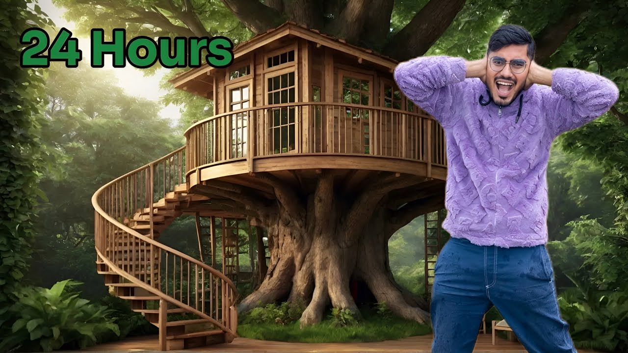Living 24 Hours in Tree House Challenge   पहेली बुझाओ काम चलाओ   Challenge Gone Crazy