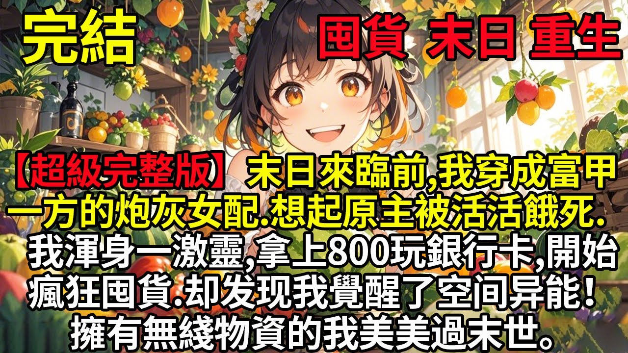 【超級完整版】末日來臨前,我穿越成富甲一方的炮灰女配.想起原主被趕出家門活活餓死.我渾身一激靈,拿上800玩銀行卡,開始瘋狂囤貨.却发现我覺醒了空间异能！擁有無綫物資的我美美過末世。#末世紀元#末世