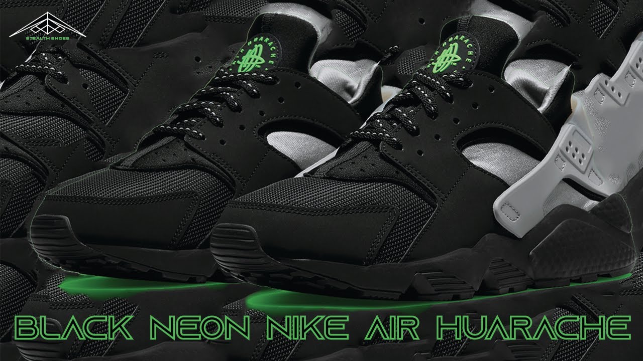 cueva Consejo principio Black Neon Nike Air Huarache Sneakers Exclusive Look & Price - YouTube