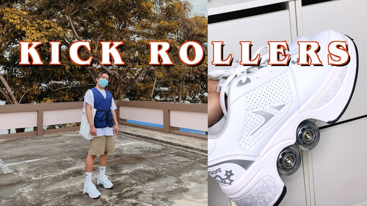 Wholesale New factory direct sales deformation kick roller skate shoes with  four wheels From malibabacom