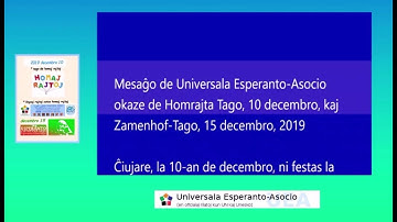 Mesaĝo de Universala Esperanto Asocio okaze de Homrajta Tago, 10 dec kaj Zamenhof Tago, 15 dec, 2019