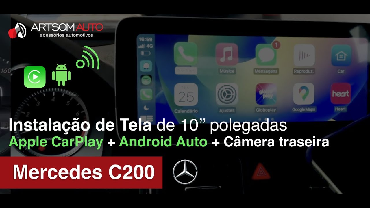 Mercedes Benz C200 W204 Central touch sceeen CarPlay e Android Auto sem fio