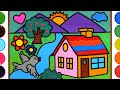 House scenery jelly coloring  painting for kids  toddlers  landscape picture drawing