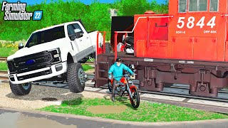 STUCK ON TRAIN TRACKS HIT BY TRAIN! (TRUCK & MOTORCYCLES DESTROYED) - CAN WE MAKE BILLIONS?
