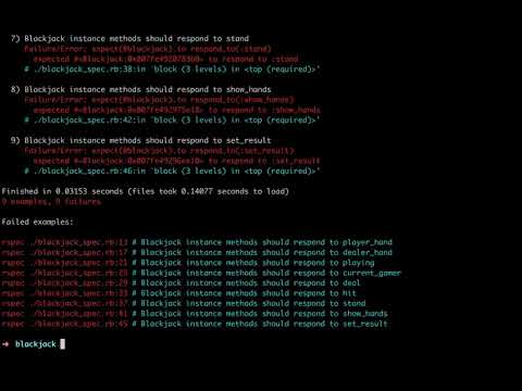 Ruby programming with RSpec - Blackjack Part 9 (((Hand runner / blackjack class)))