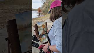 Capturing the last colors of fall   Plein air painting at Trapp Pond State Park in Delaware.