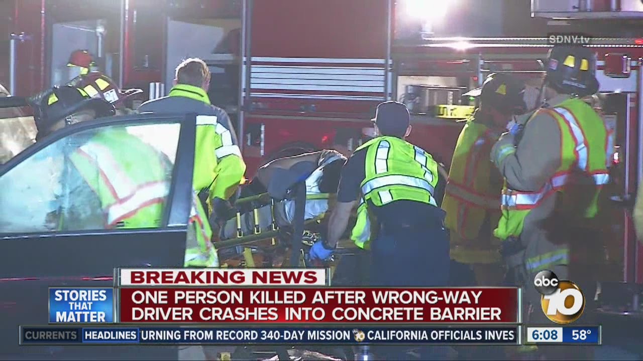 One person killed after wrong-way driver crashes into barrier - YouTube