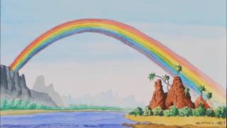 rainbow landscape watercolor paintingvalley