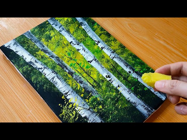 How to draw a Forest on Black Canvas / Acrylic Painting for Beginners #285  