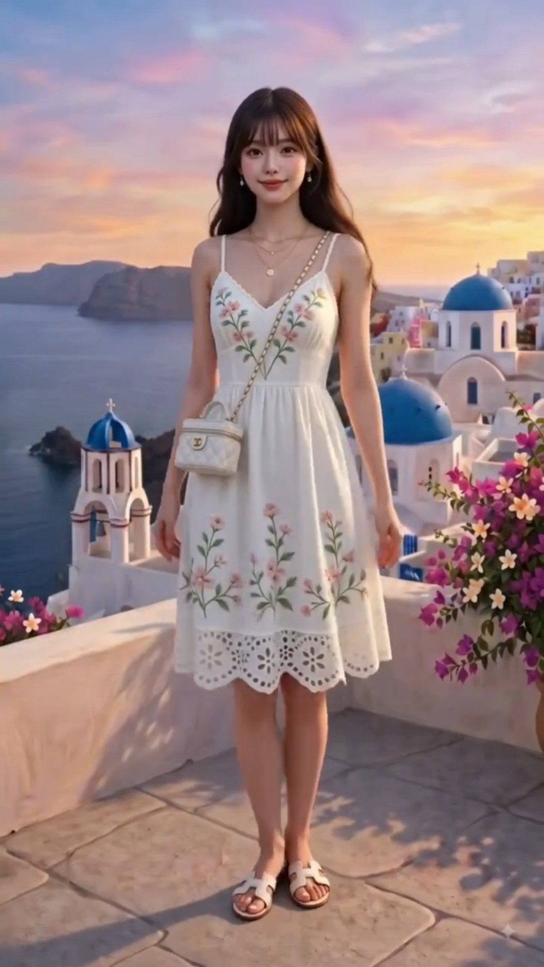 Try-On] 🏝🌸👗Summer floral embroidery Linen dress Transition