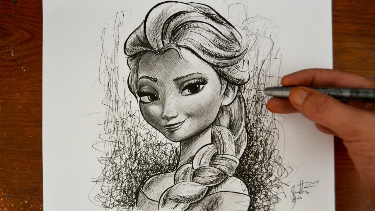 Drawing Elsa from Frozen - Disney Princess Snow Queen - YouTube