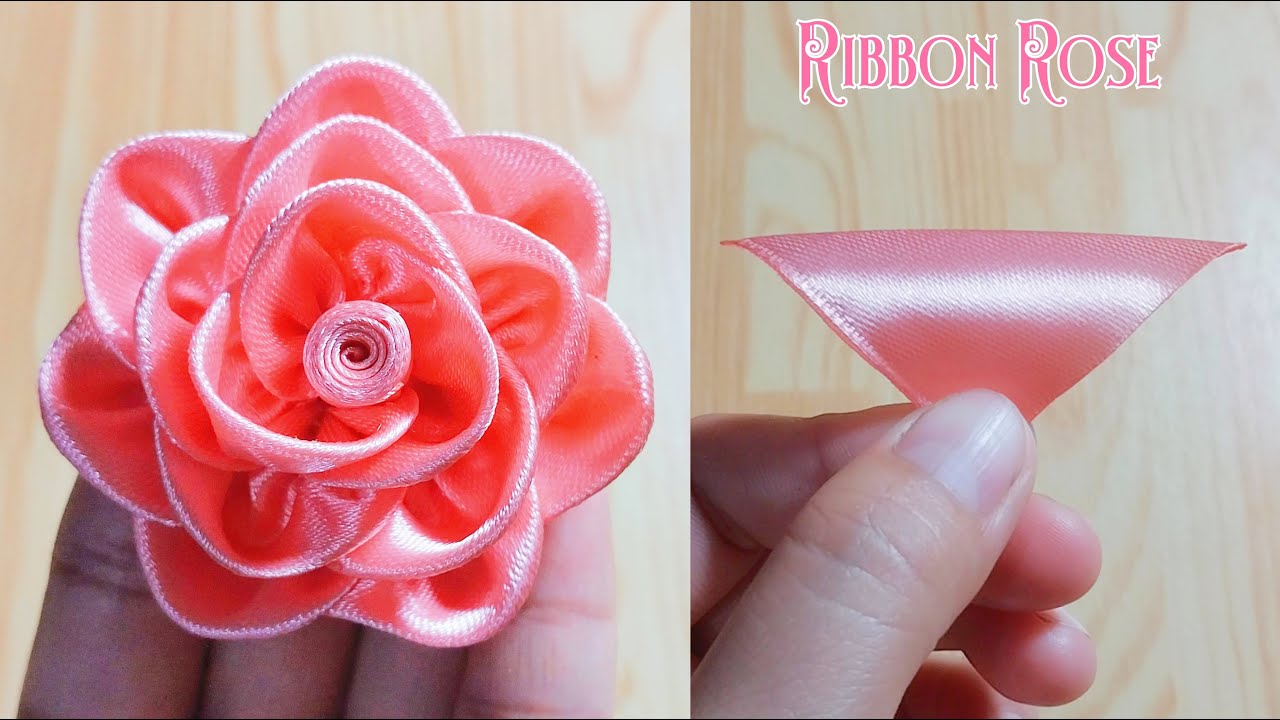 DIY Satin Ribbon Rose flowers How to make rosebud satin ribbon Satin ...