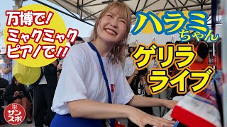 【万博でハラミちゃんライブ!!】大阪・関西万博にストリートピアノが設置され、登場したまさかのサプライズゲストに歓声が上がった。