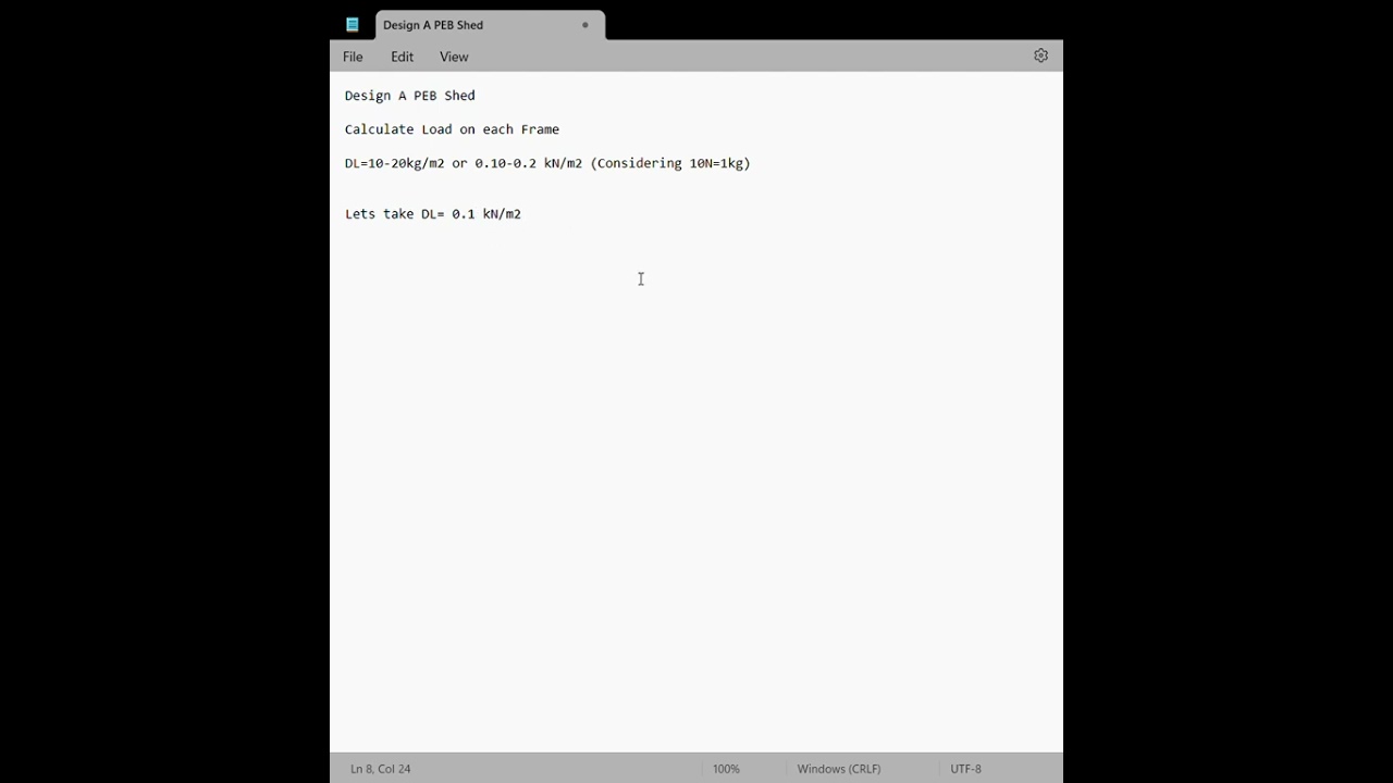 Design of PEB Shed - 1. Calculation of Dead Load on Frame
