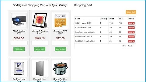 Codeigniter Shopping Cart with Ajax JQuery