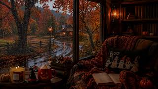 Halloween Reading Nook | Autumn Thunderstorm Ambience | Cozy Fall Night by the Window