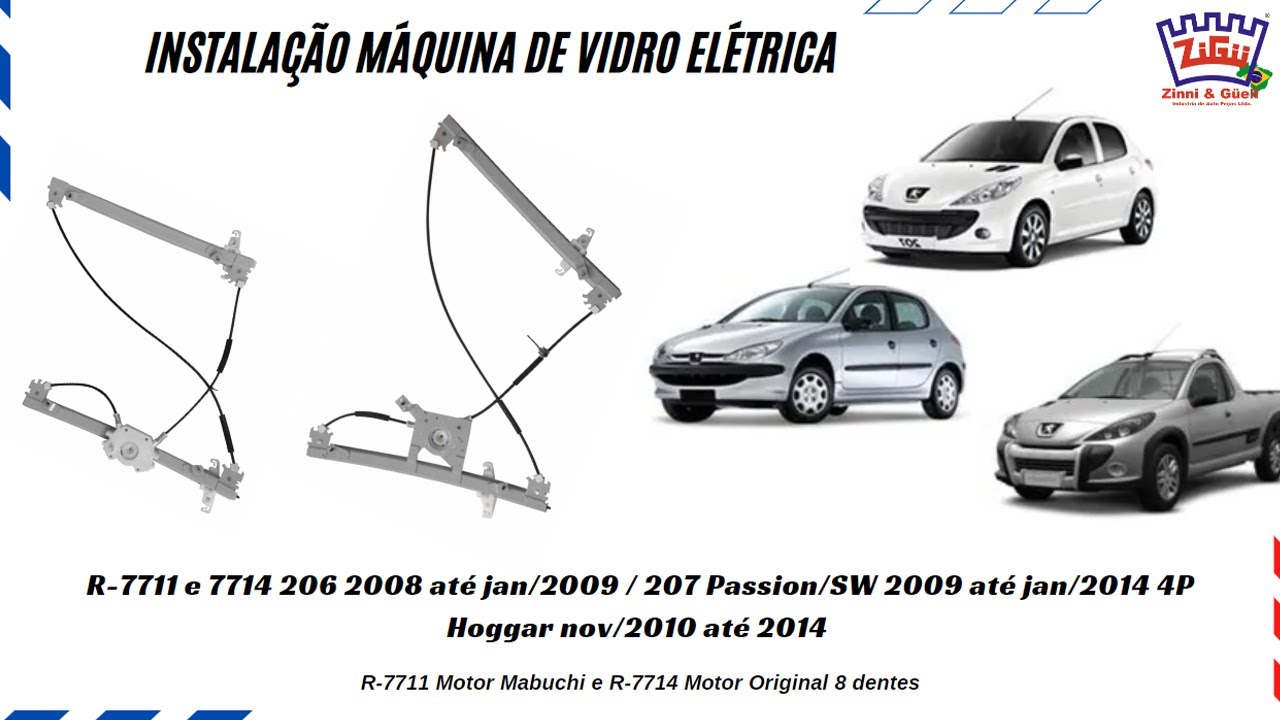 Instalação máquina de vidro elétrica R-7711 e R-7714 206 / 207 Passion/SW / Hoggar