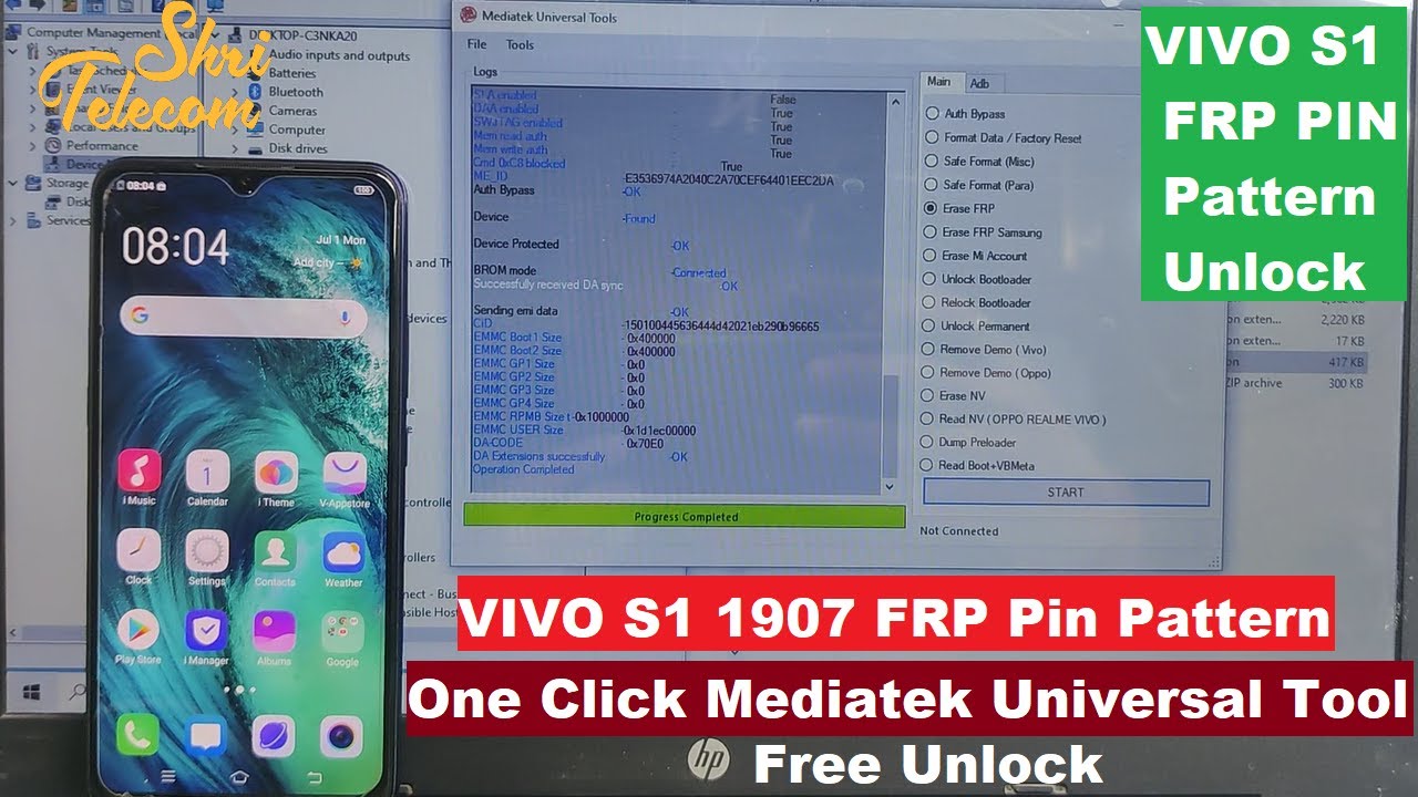 VIVO S1 FRP Pin Pattern Unlock One Click Mediatek Universal Free Tool Shri Telecom