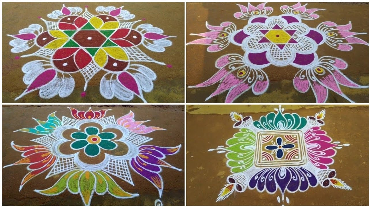 4 Big lotus Kolam/Friday Kolangal/VinayakaChathruthi Fest Kolam/Muggulu/