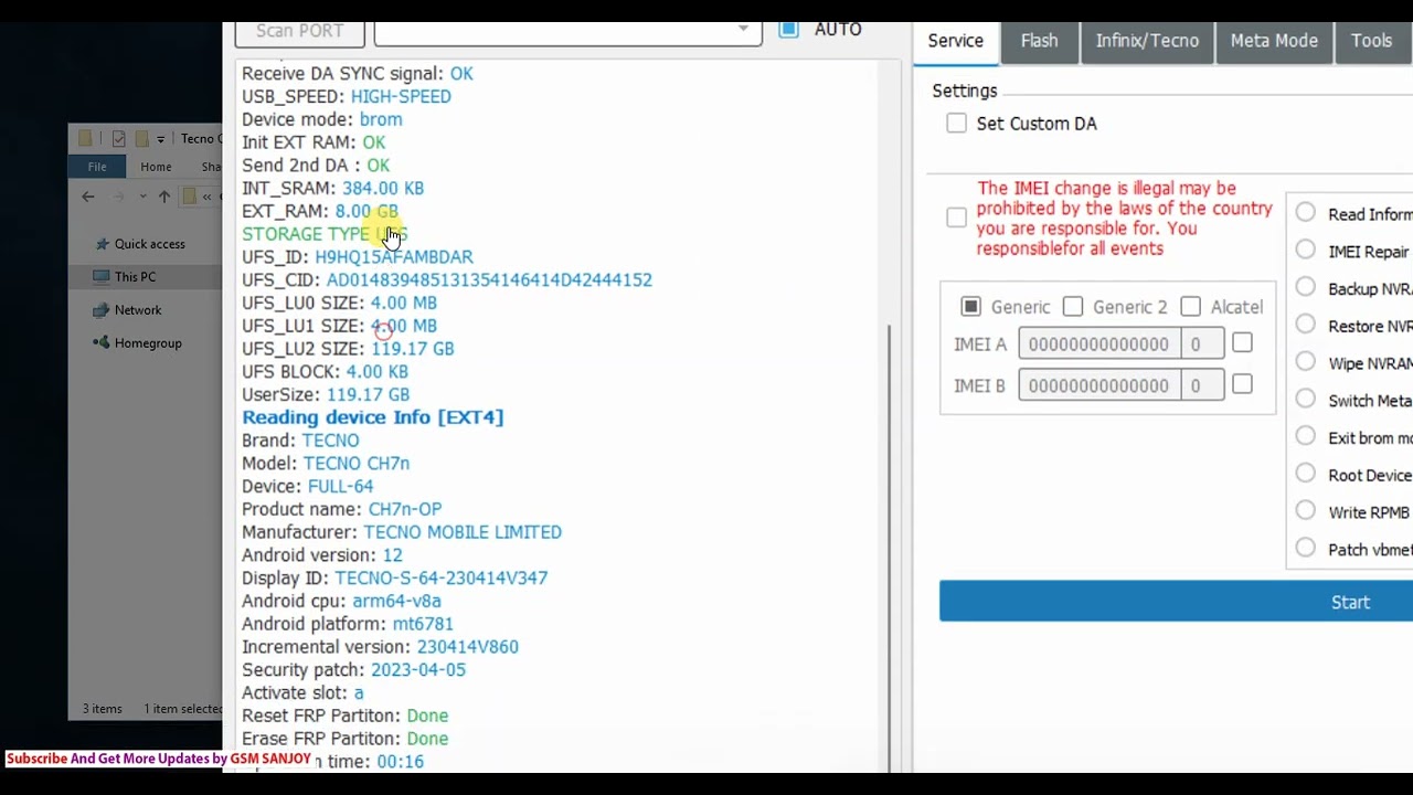 Tecno Camon 18P CH7n FRP One-Click Bypass via DFT Pro 