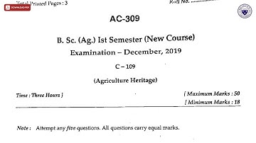 BSC 1ST SEM AG AGRICULTURE HERITAGE AC DEC 2019 | DBRAU