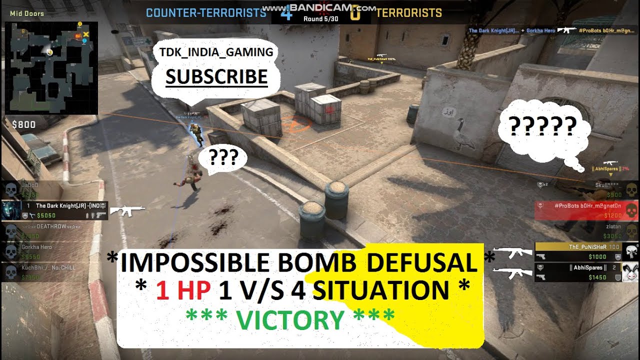 #csgo 💉 1 HP ♥️ | ️Impossible Bomb Defusal ️ | 🔥1 v/s 4 players🔥 | CS ...