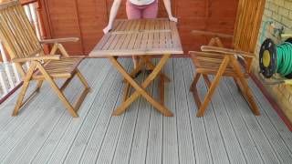 Outdoor wooden table and 2 folding chairs, which were bought in online store vidaXL.co.uk Furniture has oil finished surface, chair 