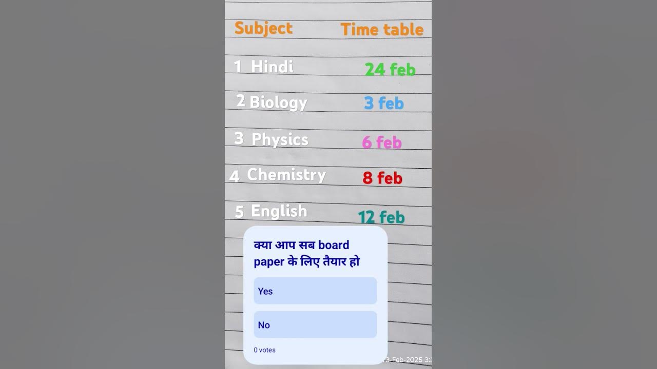 Board paper time table shortvideo viralvideo youtube