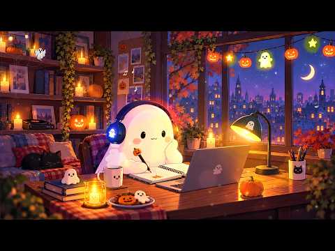 Tiny Ghost Productivity 🎃☕ Warm Autumn Lofi for Spooky Study Session ~ Halloween Lofi