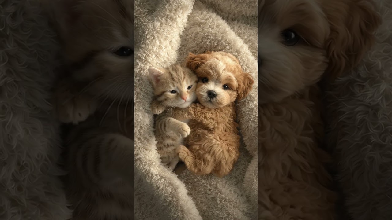 Safe in each other's paws. 🐶🐱💕 