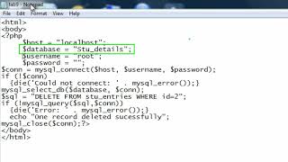 PHP Lab Program 9 : Deleting a record from database table