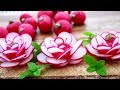 Red Radish Flowers | Flower Roses Garnish | Fruit & Vegetable Carving & Cutting Garnish