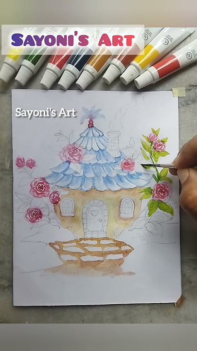 PaintingFairyhouse🧚‍♀️✨ #art #drawing #painting #watercolor #easy #fairytales #fantasy #home #shorts