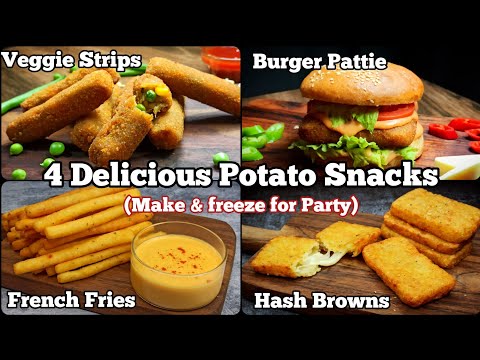 4 Delicious Potato Snacks Recipes Veggie Strips,Hash Browns,Burger Patties amp French Fries !
