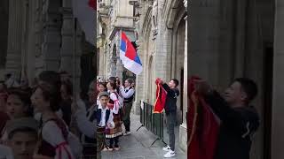 Albanian flag in middle of Serbian nationalists screenshot 2