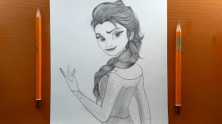 Disegni facile | Come disegnare la principessa Disney Elsa | Disney Frozen || Schizzo a matita