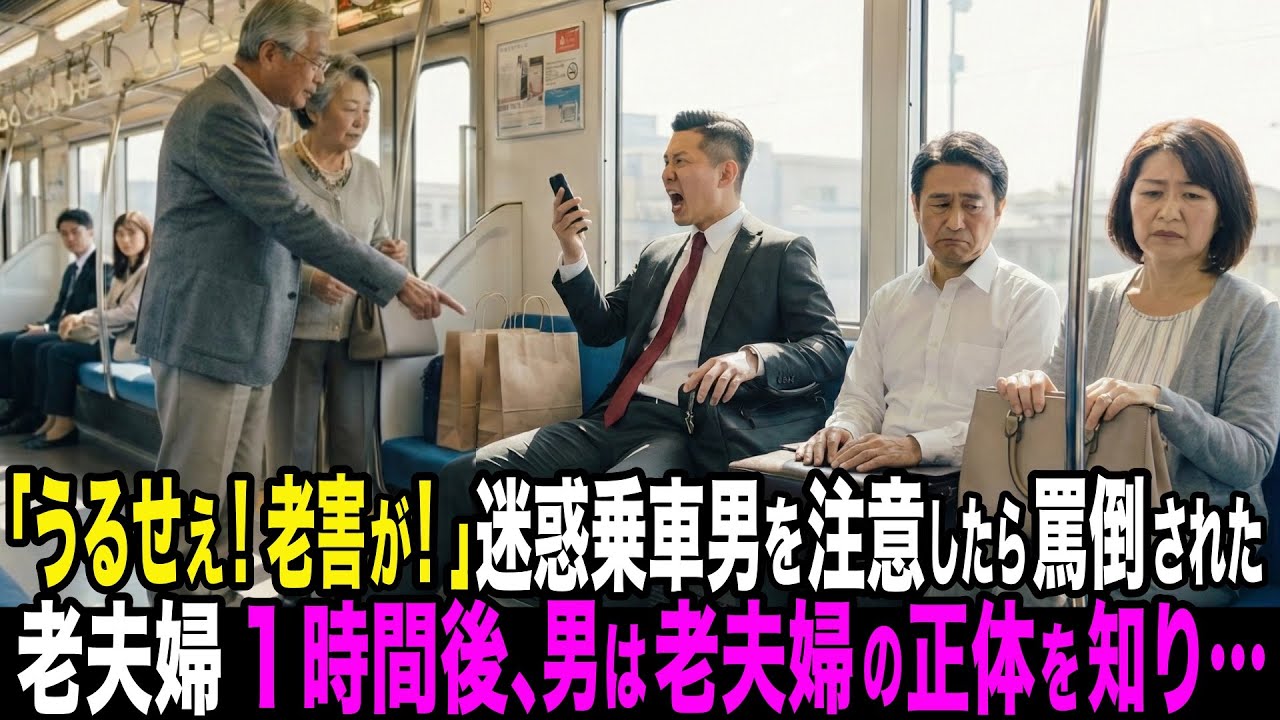「うるせぇ！老害が！」男を注意したら罵倒された老夫婦。直後、男は老夫婦の正体を知り…【スカッと】
